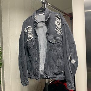 LF OVERSIZED BLACK DISTRESSED JEAN JACKET W PATCH